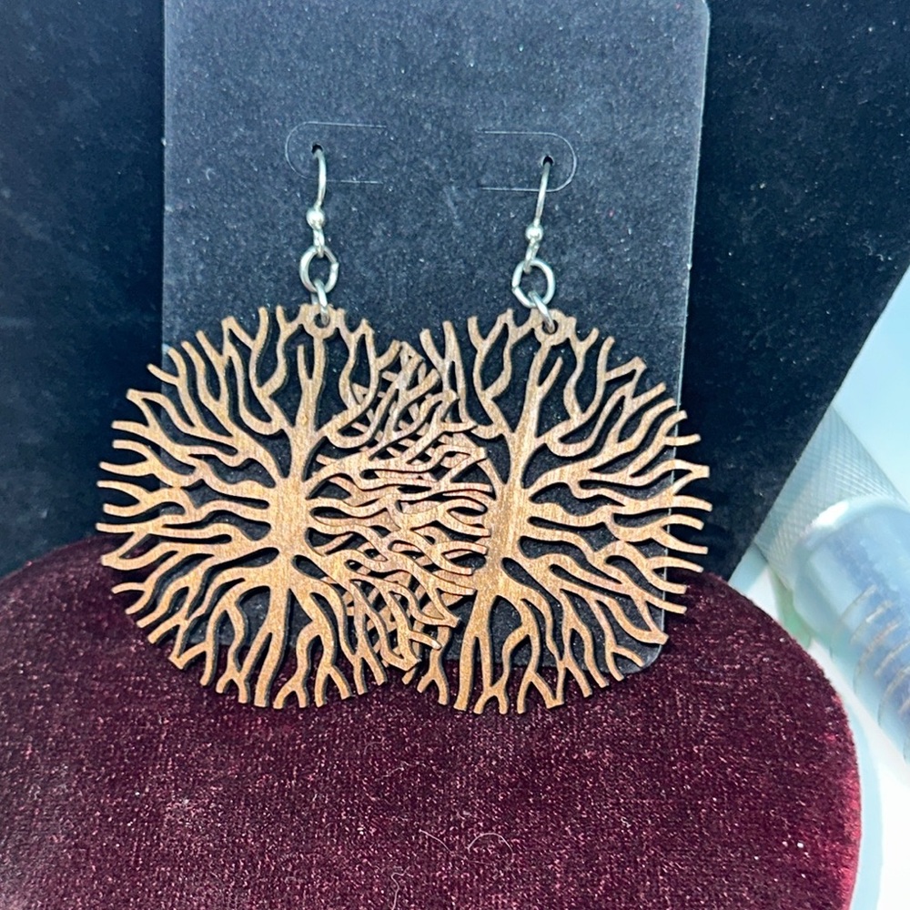 Hand Crafted Wood Mandala Earrings